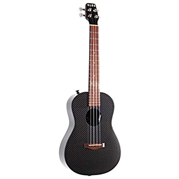 KLŌS Kit de Ukulele Electroacústica de Fibra de Carbono Negra Con Funda Cubierta Para Lluvia Correa Pines y Más