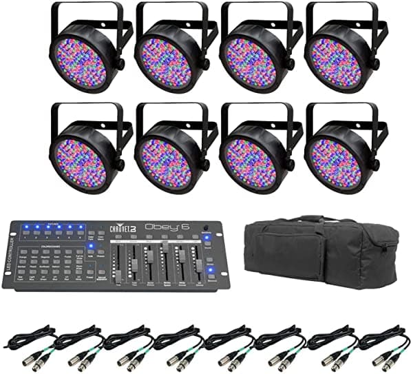 Chauvet Slimpar 56 Led Par Puede Luces + Obedecer 6 Controlador + Fondo + Cables Dmx