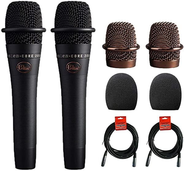 Blue Encore 200 Active Dynamic De Mano Voces Micrófono Black 2-Pack 2 1-5 9 Babor De Espuma Y 2 Xlr Cable Bundle