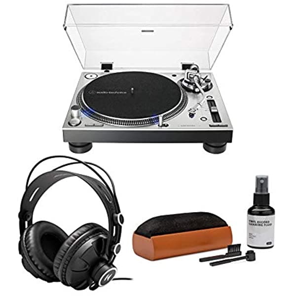Audio-Technica At-Lp140Xp Directora Directa Completamente Manual Dj Turdible Silver Bundle Knox Monitor De Estudio De Retroceso Cerrado Auriculares Y