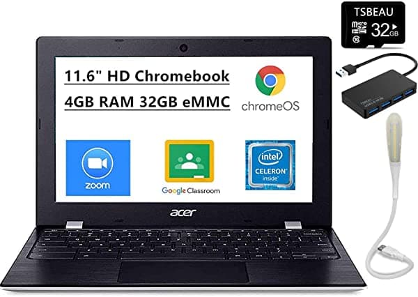 Acer Chromebook 11 116 Pulgadas Hd Pantalla Celeron N3350 4 Gb Lpddr4. 32 Gb Emmc Google Chrome + Ptech 4 Puertos Usb 2.0 Hub Bundle Gris CB311-9HT-C4UM