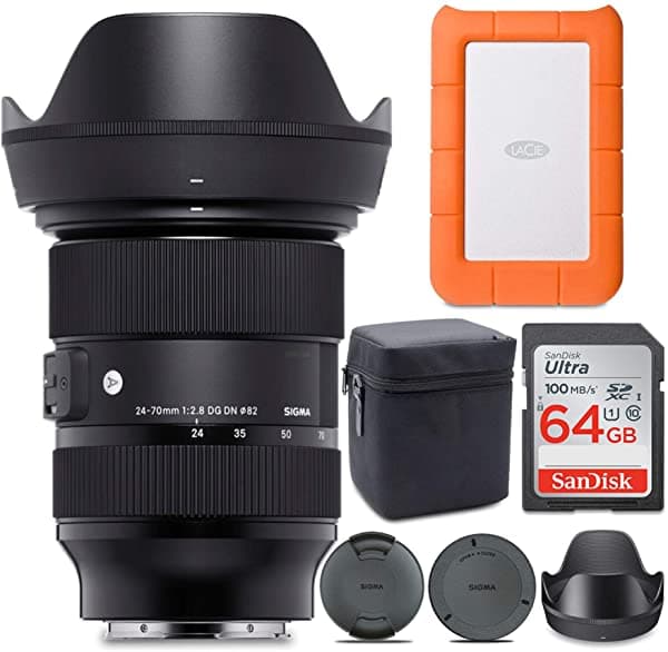 Sigma 0.945-2.756 In F/2.8 Dg Dn Art Zoom Lente De Montura Completa Sony E-Mount Con Unidad De Disco Duro Lacie Rugged Mini 1Tb Y Paquete De Tarjeta Sd De 64 Gb (3 Artículos)