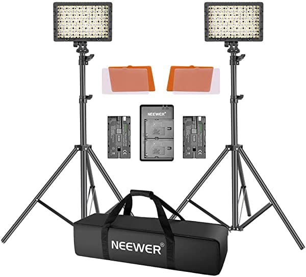 Neewer - Kit De Luces Led De Vídeo Con Soporte De Luz De 74.8 In 2 Unidades Regulables 3200 K 5500 K 160 Led Kit De Iluminación Para Panel De Fotos Con Estuche De Transporte Grande Baterías Para Fotografía De Youtube Studio 90090700
