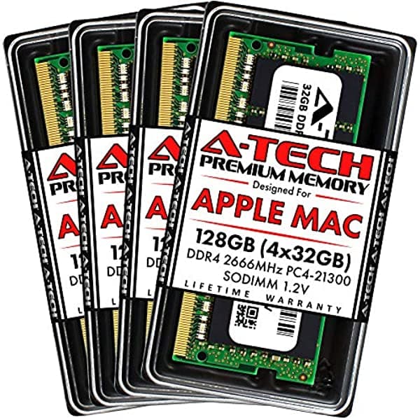 A-Tech Kit De 128 Gb (4 X 32 Gb) Ram Para Apple Imac 2019 Y 2020 Retina 5K De 27 Pulgadas | Ddr4 2666 Mhz Sodimm Pc4-21300 / Pc4-21333 260 Pines So-Dimm Max Actualización De Memoria ATMAC/C24