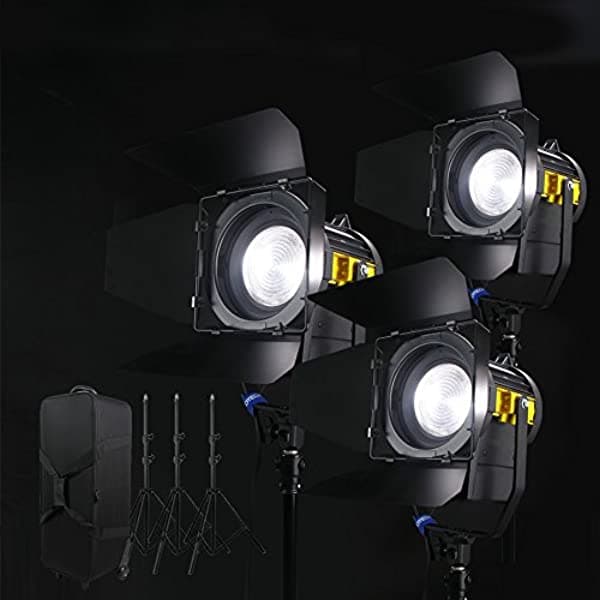 ONBST 3 Pcs 50 W Led Fresnel Spotlight Luz De Día 5500 K + 3 X Kit De Soporte Para Cámara Fotográfica Iluminación Continua Para Estudio LD-DRS-50W-1800LX3-KIT