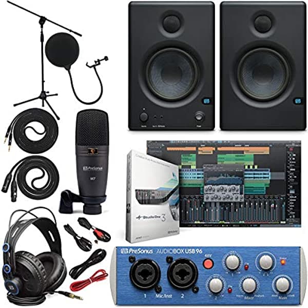 Presonus Audiobox 96 - Paquete Completo De Estudio De Interfaz De Audio Con Studio One Artist Software Pack Con Monitores De Estudio Eris De 45 Pares Y Cable De Instrumentos Trs A Trs De 1/4"