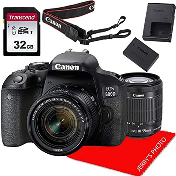 Canon EOS 800D / Rebel T7i Cámara DSLR con Canon EF-S 18-55mm f/4-5.6 IS STM Lente Zoom + Paquete de Memoria de 32GB (8 Piezas)
