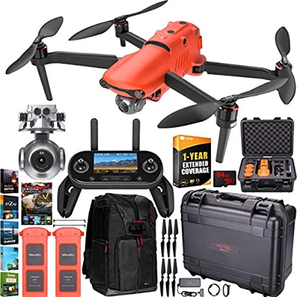 Autel Robotics Evo 2 Drone Folding Quadcopter Rugged Combo 8K Hdr Video & 48Mp Camara Evo Ii Extended Expedition Bundle Con Custom Hard Case + Remote Control + Backpack + Software Kit E2AUTELEVO2RUG