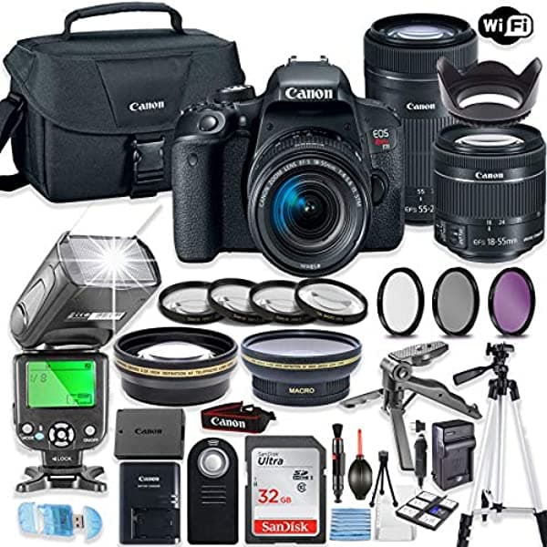 Canon Eos Rebel T7I - Juego De Cámaras Réflex Digitales Con Objetivo Canon Ef-S 0.709-2.165 In Stm Y Lente Ef 2.165-9.843 In Stm + 32 Gb De Memoria Sandisk + Funda Canon + Flash Ttl Speedlight (Hasta 180 Pies) + Paquete De Accesorios