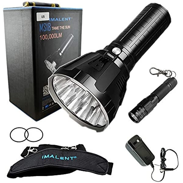 Imalent Ms18 Linterna Led Recargable Brillante Con 100.000 Lúmenes - La Funda Tiene Una Correa Cargador Juntas Tóricas - El Paquete Incluye Una Luz De Llavero Lumintrail Ltk-10