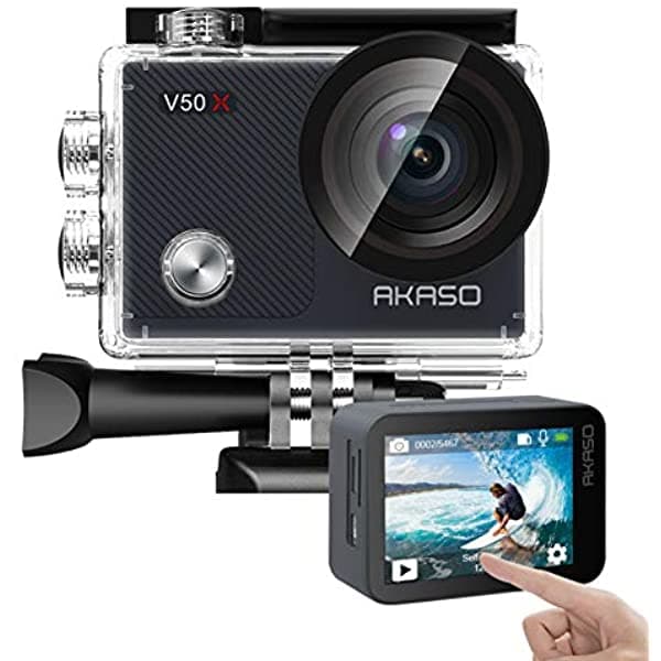 AKASO V50X Nativa 4K30fps WiFi Cámara de Acción, Pantalla Táctil, Zoom 4X, 40m Impermeable, Micrófono Externo, Control Remoto, Accesorios Casco (Sin MicroSD 64GB)