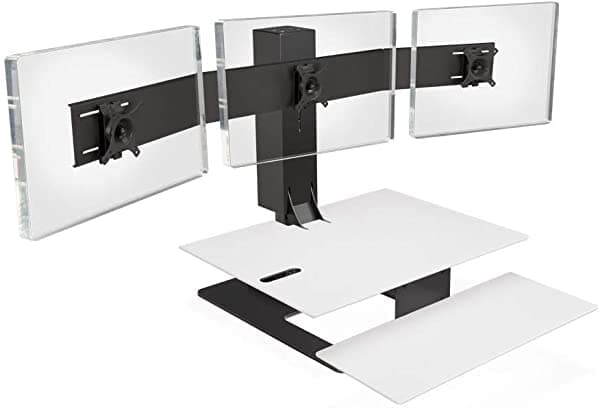 Uplift Desk Convertidor Eléctrico De Escritorio E7 Con Escritorio Blanco Y Base Negra (Monitor Triple)