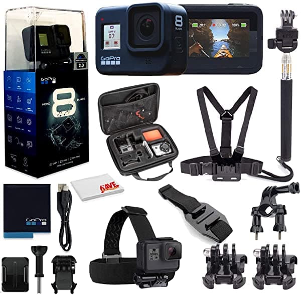 GoPro HERO8 Black - Cámara de Acción Digital a Prueba de Agua, Pantalla Táctil, Video 4K UHD, Fotos 12MP, Transmisión en Vivo, Estabilización + Kit de Accesorios CHDHX-801