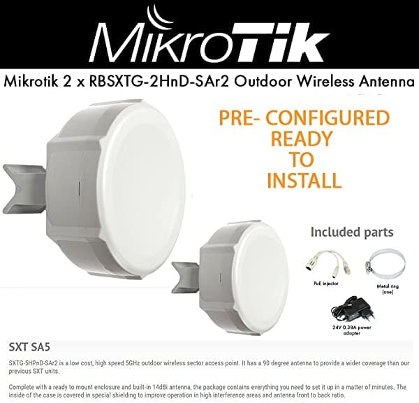 Mikrotik SXT SA5 Antena Inalámbrica para Exteriores Último Modelo RBSXTG-5HPND-SAR2 - Pack de 2 Pre-Config