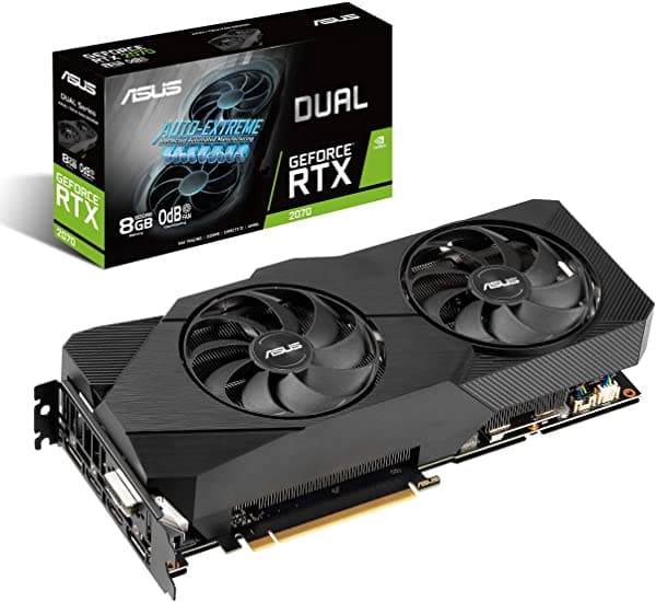 Asus Dual Nvidia GeForce RTX 2070 Evo V2 OC Edition Placa de Video Gaming (PCIe 3.0 Memoria GDDR6 de 8Gb HDMI DisplayPort DVI-D Ventilador Axial-Tech Tecnología 0Db DirectCU II Auto-Extreme) (DUAL-RTX2070) DUAL-RTX2070-O8G-EVO-V2