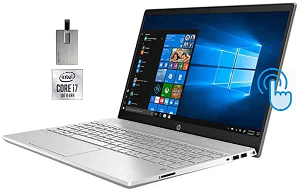 2020 HP Pavilion 15.6 pulgadas FHD Notebook Procesador Intel Core i7-1065G7 DDR4 RAM SSD Cámara Web HD Windows 10 Gris Snow Bell Tarjeta USB 32GB Gris 15-cs3065cl