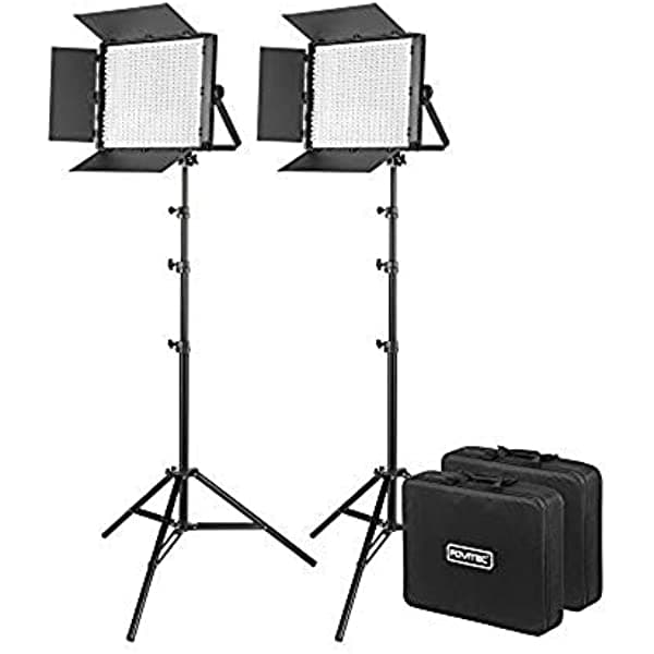 Fovitec Portable 2-Light 600 Led Daylight Panel Kit Con Cases & Stands 5600K 95+ Cri Para Portraits Product Photos Vlogging Video Conferencing Green Pantalla Chroma Key & Live Streaming SPK11-081