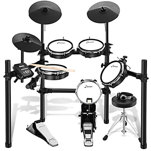 Donner DED-200 Kit de Batería Electrónica con Parche de Malla 8 Piezas Banqueta de Batería Baquetas Auriculares y Cable de Audio Incluido Más Estable Juego de Soporte de Metal de Hierro