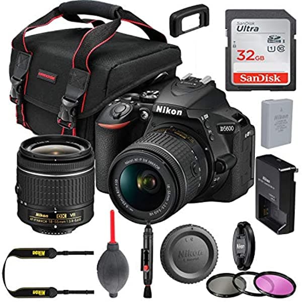 Nikon D5600 Cámara Réflex Digital Con Nikon Af-P Dx Nikkor 0.709-2.165 In F/35-56G Vr Lens Tarjeta De Memoria De 32 Gb Más Kit De Accesorios