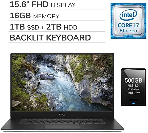 Dell Precision 5530 2020 15.6 Fhd Igzo4 Laptop De 6 Núcleos Intel I7-8850H 260 Ghz 16 Gb De Ram 1 Tb Ssd 2 Tb De Hdd Nvidia Quadro P1000 Webcamwin 10 Pro 500 Gb Usb 3.0 Hdd Externo
