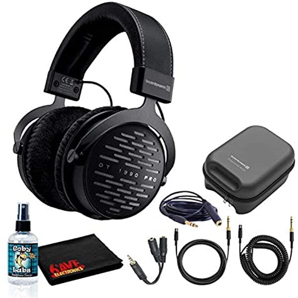 Beyerdynamic DT 1990 Pro Open Studio - Auriculares de Referencia (250 Ohmios) con Estuche Rígido Splitter Kit de Limpieza y Garantía Extendida de 1 Año 710490
