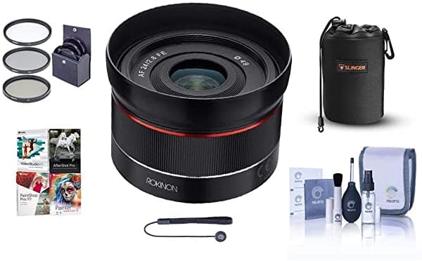 Rokinon F2.8 - Objetivo De Enfoque Automático Para Sony E (0.945 In F28 Incluye Kit De Filtro De 1.929 In Bolsa Para Lentes Kit De Limpieza Capleash Ii Paquete De Software Para Pc) Sony E AF Compact Lenses