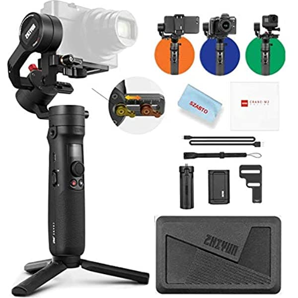 Zhiyun Crane M2 estabilizador gimbal de 3 ejes para cámara sin espejo cámara de acción smartphone para Sony A6000 A6300 A6500 RX100M GX85 GoPro Hero 5/6/7 iPhone XS XR control WiFi/Bluetooth carga útil de 25.40 oz