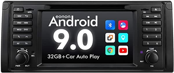 Radio estéreo para auto Eonon 7 pulgadas Android 9.0 radio de auto aplicable a BMW Serie 5 1995-2002 (E39) compatible con Apple CarPlay/Android Auto/Bluetooth 5.0/WiFi/Fast Boot/DVR/cámara de retroceso/OBDII-GA9349