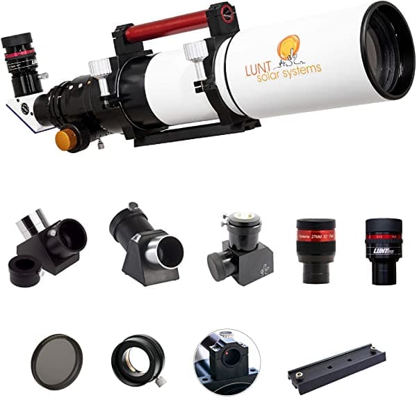 Lunt Solar Systems - Telescopio Profesional Modular De Día Y Noche Todo En Uno 3.937 In De Apertura Refractor Astronómico Kit Para Observar El Sol Y El Espacio (Ls100Mt Observer Package) MT100_O