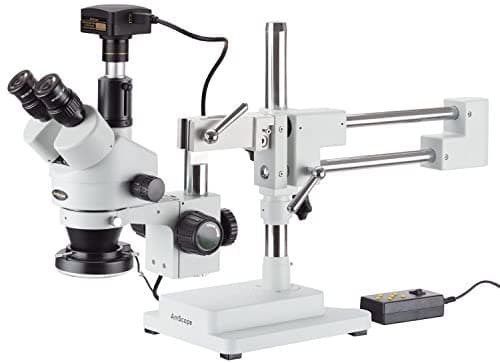 AmScope 35X-90X microscopio estéreo trinocular con 144-LED de 4 zonas - aro de luz + cámara de 18 MP SM-4TZ-144A-18M3