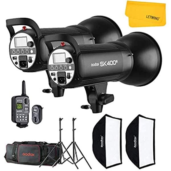 Godox Sk400Ii 800 W 2.4 G Fotografía Flash Studio Luz Estroboscópica Kit Dos 400 W Sk400Ii Monolight Iluminación Incluye 2 X 400 W Sk400Ii Luz Estroboscópica + 2 X Soporte De Luz + 2 X 60 X 90 Cm Caja Suave Reflector Estándar + 1 X + Xt-16 2*SK400II+XT-16