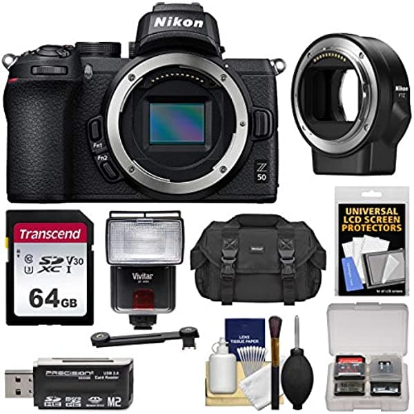 Nikon Z50 Dx - Cámara Digital Sin Espejo Con Adaptador Ftz + Tarjeta De 64 Gb + Funda + Flash + Lector + Kit K-108778-01