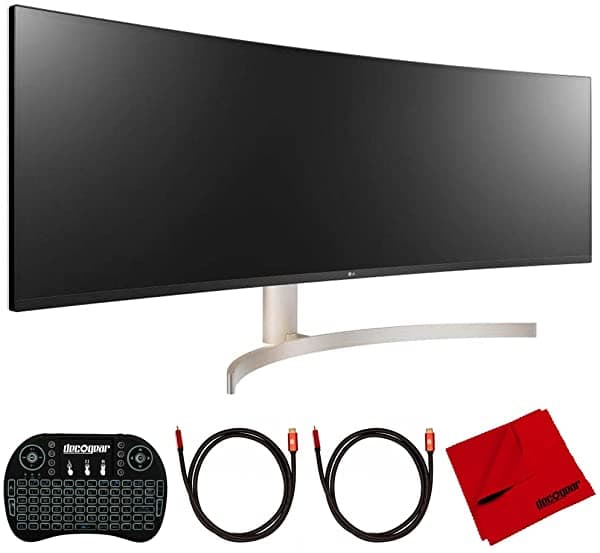 LG 49WL95C-W 49 Pulgadas Class 32:9 Ultrawide Dual QHD IPS Curvo LED Monitor Bundle Con Deco Gear 2.4GHz Teclado Inalámbrico Retroiluminado Smart Remote Con Touchpad Mouse 2X Cable HDMI & Paño De Microfibra E40LG49WL95CW