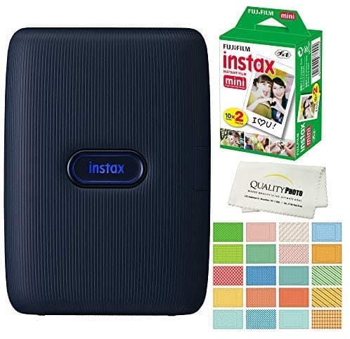 Fujifilm Instax Mini Link Smartphone Impresora Plus Fujifilm Instax Mini Films 20 Pack. Plus Stickers. Bonus All-Purpose Microfiber Cloth (Denim) FUJIMLINKPRIN