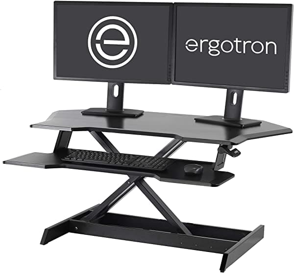 Ergotron - WorkFit Corner Conversor de Escritorio de Pie para Esquina, Elevador Ergonómico para Escritorio Sentado/Parado para Dos Monitores, para Encimeras - Ancho de 44.8 Pulgadas, Color Negro 33-468-921