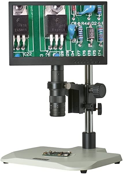Omano Tms-Cx3-Om10K-V3 7X-45X - Microscopio De Zoom Digital - Cámara De Microscopio Hdmi - Pantalla Lcd Integrada De 12.5 In - Soporte Ergonómico Para Poste - 80 Led Anillo De Luz - Lente De Barlow 0.5X