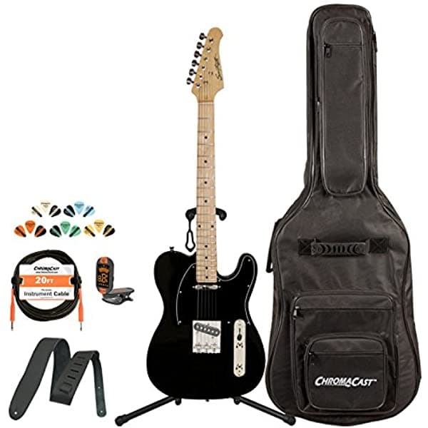 Sawtooth Classic Et 50 Ash Body Guitarra Eléctrica Black Pickguard Fondo Picks Strap Afinador Y Stand ST-ET50-BKB-KIT-1
