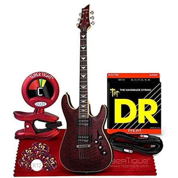 PS Schecter Omen Extreme-6 Guitarra Eléctrica Black Cherry Bundle Guitarra Afinador Cuerdas Elige El Cable Y Tela