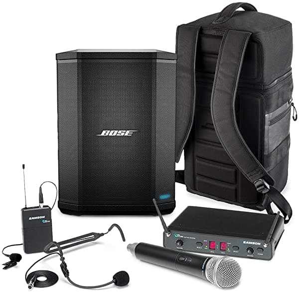 Bose S1 Pro Parlante Bluetooth Multiposición Bundle con Samson Concert 288 Sistema de Micrófono Inalámbrico Todo en Uno y Mochila Acolchada, Sistema de Sonido PA Portátil, 3 Elementos