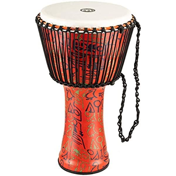 Meinl Percussion Travel Djembe Instrumento de Percusión de Mano, Cuerpo y Parche Sintéticos - NO Fabricado en China - Afinación con Cuerda de Tejido Africano Mali, Garantía de 2 Años, Escritura de Faraones, Extra Grande (PADJ1-XL-F)