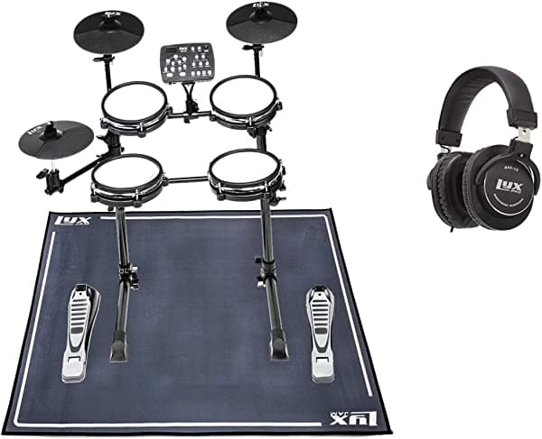 Lyxjam Kit de Batería Electrónica con Tela de Malla Real, 209 Sonidos Precargados, 50 Canciones de Práctica, Baquetas, Alfombra y Auriculares de Estudio LYXD750DCH