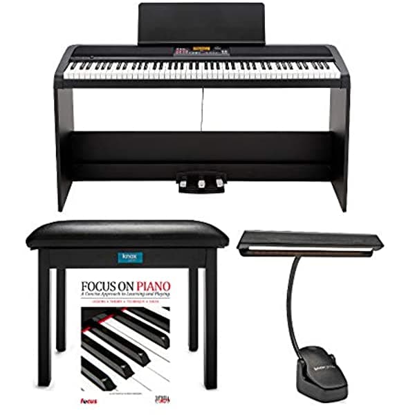 Korg Xe20Sp - Piano Digital De 88 Teclas Con Peso Con Soporte Y Paquete De 3 Pedales Con Banco De Engranajes Knox Luz De Piano Y Libro De Piano/Cd (4 Artículos)
