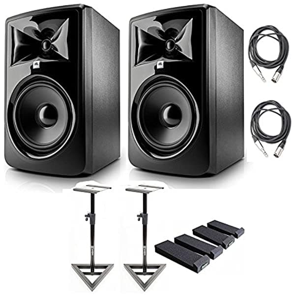 Jbl 308P Mkii Potenciados 8 Studio Monitoreo Parlantes Par Axcessables Cables De Audio Monitor De Estudio Y Pads De Aislamiento