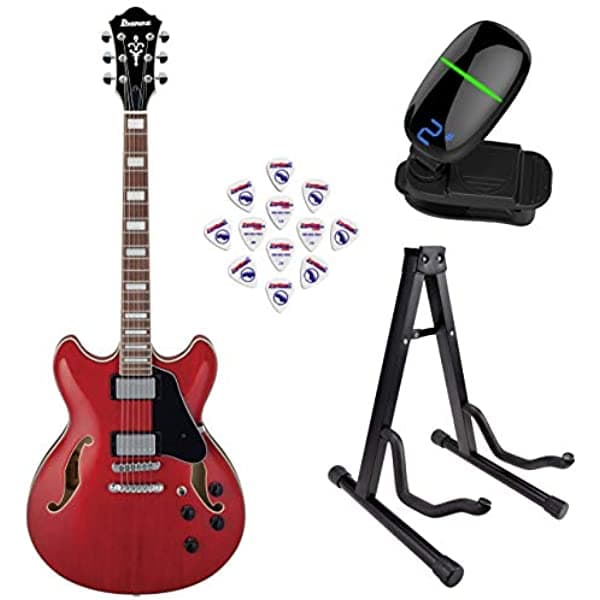 Ibanez As73 Artcore Serie Hollow-Body Guitarra Eléctrica Cherry Red Front Fil Fila Guitarra Stand Afinador Y Pick Sampler