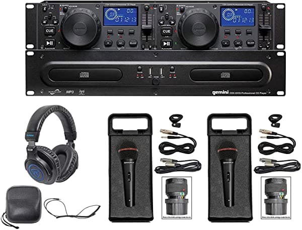 Gemini Cdx-2250I Dj Dual Dos Deck Rack Mount Cd/Mp3 Media Player+Auriculares+Micrófonos CDX-2250I+DJ1500+(2) RMC-XLR