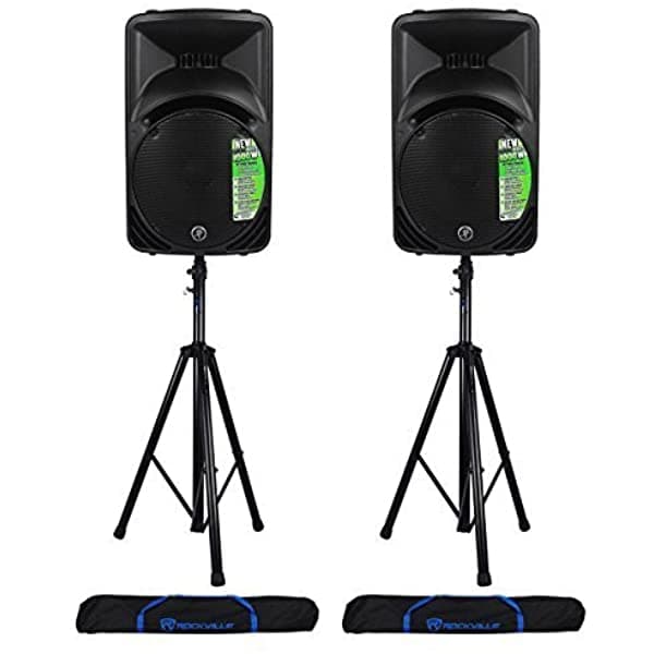ELZU.US 2 Mackie Srm450-V3 12 Potenciados Parlantes+Stands Hidráulicos+Auriculares+Mic (2) SRM450V3+(2) RVSS4AB