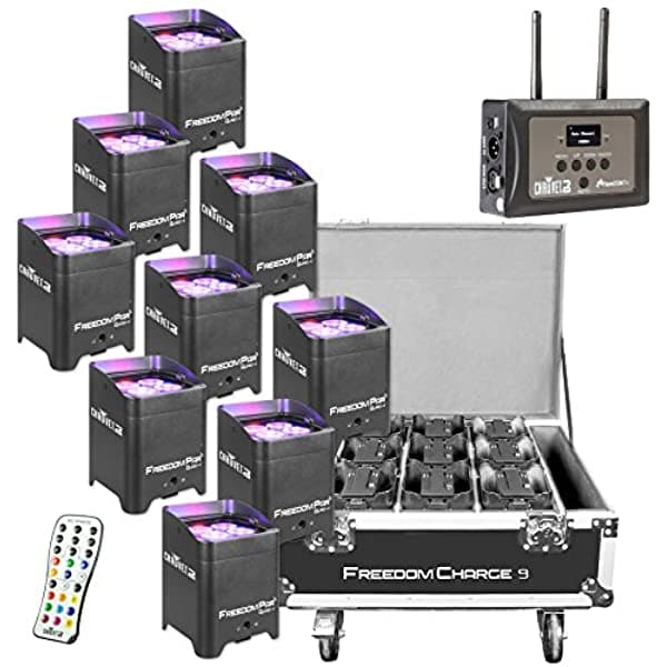 9X Chauvet Freedom Par Quad-4 Rgba Led Luz + Carga 9 Case + Flarecon Air