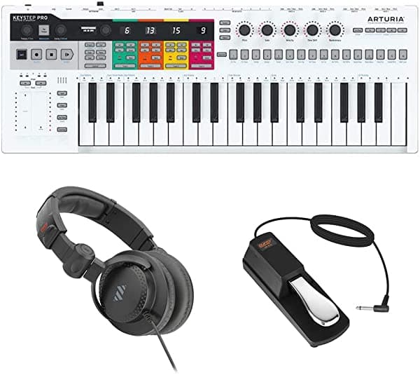 Arturia KeyStep Pro Teclado Controlador y Secuenciador de 37 Teclas con Paquete de Auriculares de Monitoreo de Estudio y Pedal de Sustain