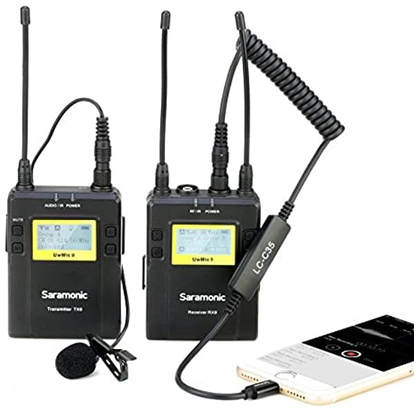 Sistema De Micrófono Inalámbrico Lavalier De 96 Canales Micrófono De Solapa Saramonic Uwmic9 Uhf Con Cable De Salida Trs A Lightning Para Iphone 13 12 11 Ipad Cámara Dslr Para Youtube Vlogging Livestream Filmmaking U9+LC-C35