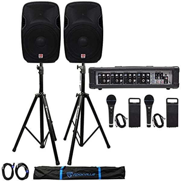 2 Rockville Spgn158 15 Pasivo 3200W Dj Pa Parlantes+Potenciados Mixer+Mics+Stands 2) SPGN158+RPM45+2) RMC-XLR+RVSS2-TSNL4
